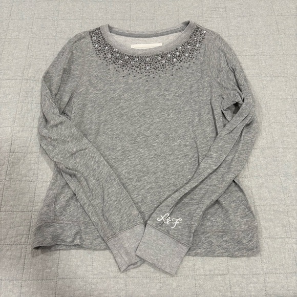 Abercrombie & Fitch Tops - Abercrombie & Fitch Embellished Rhinestone Crewneck Sweatshirt Y2K Grey Medium